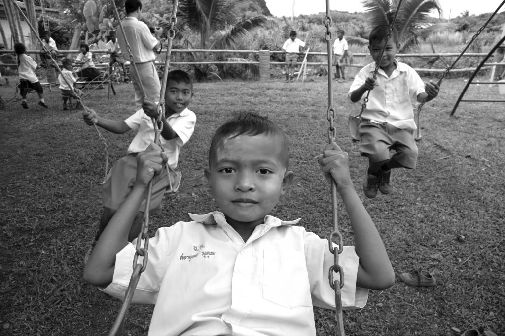 Kids enjoy a new playground in the Muslim village school of Khao Thong in southern Thailand. JDC, in partnership with USAID, has supported school programs, a computer lab, school lunches, playground and a vegetable farm. Photo Credit: James Nubile, August 2005