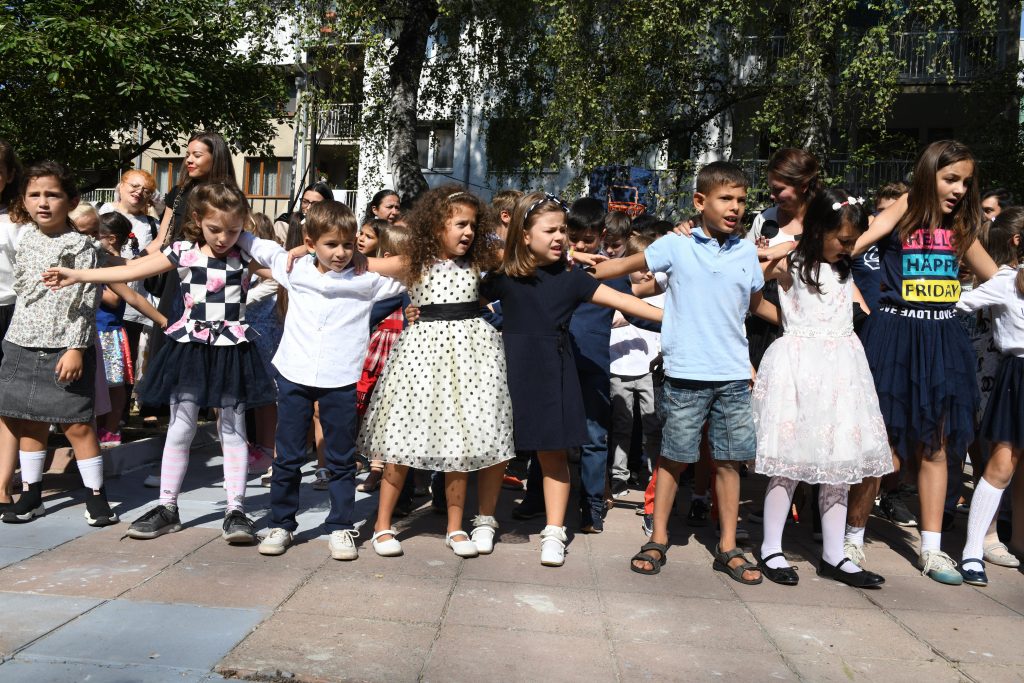 Students celebrate the opening of the Ronald S. Lauder school in Sofia, Bulgaria.