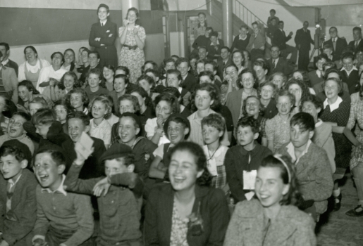Jewish refugee children enjoy a film in Parede, Portugal. 1941.
